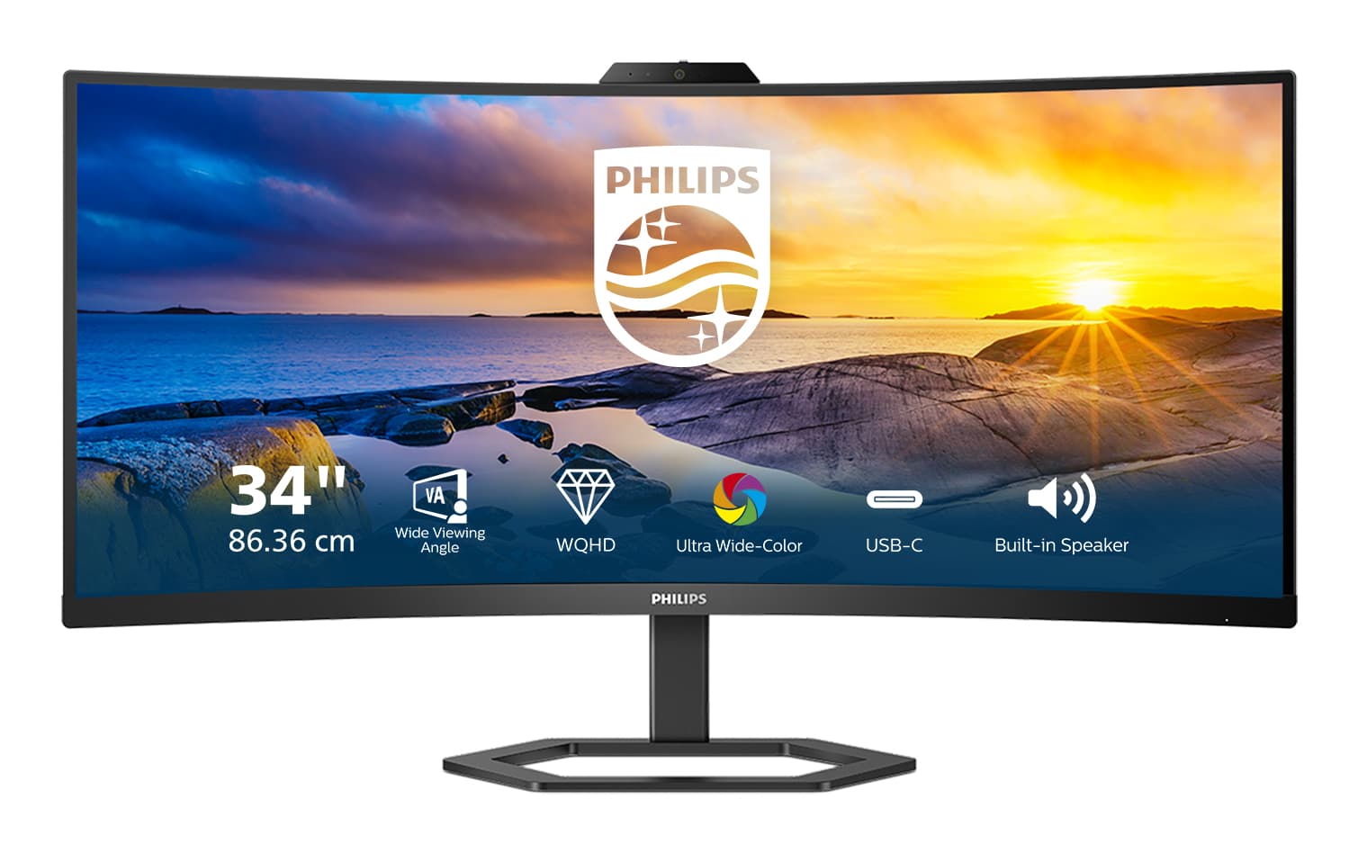 PHILIPS PHILIPS 34E1C5600HE/75 34" 21:9 CURVE WQHD,MPRT 1MS,HDMI,DP ,USB-C,WEBCAM,SPKR,H/ADJ,4YR 34E1C5600HE