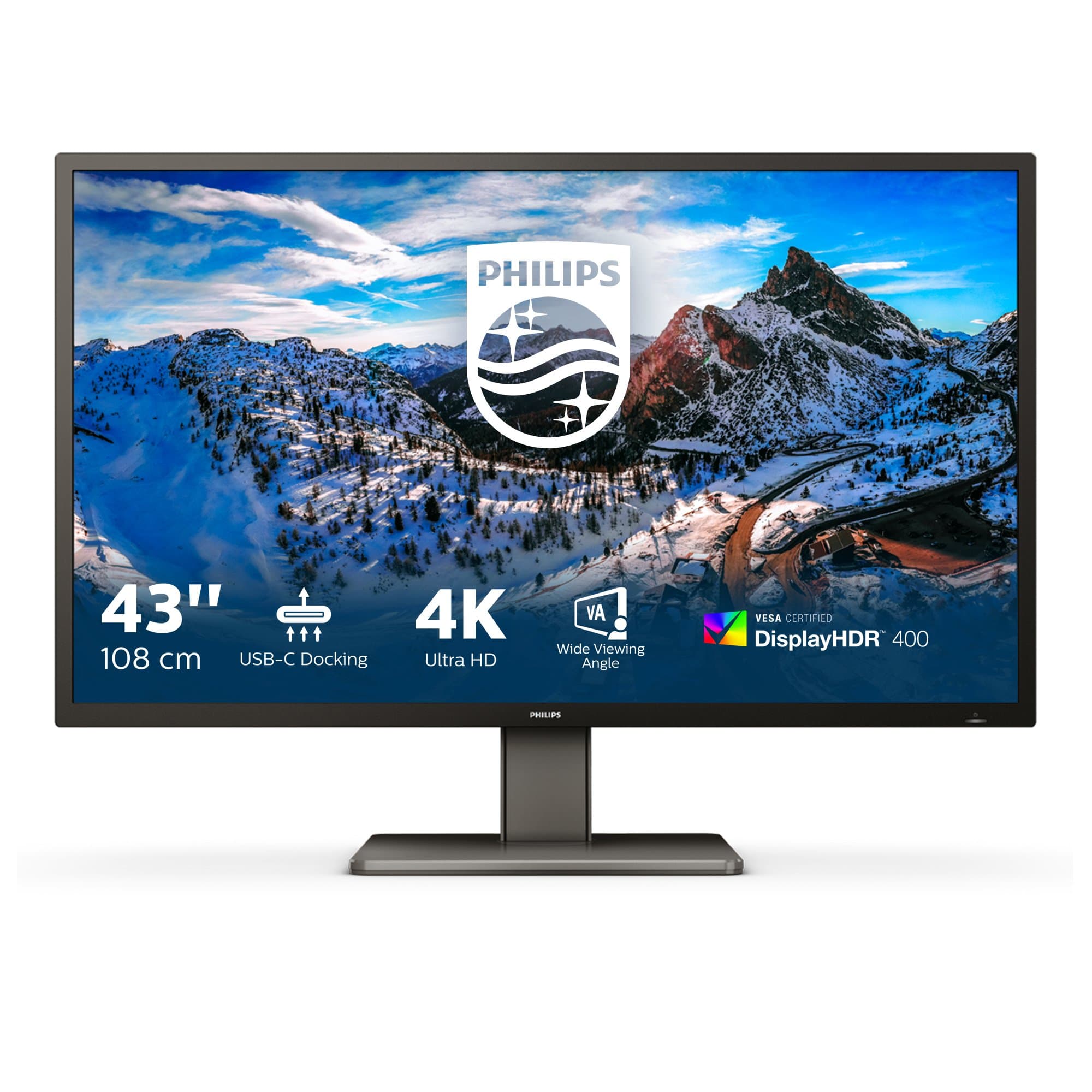 PHILIPS PHILIPS 439P1/75 43" 16:9 4K UHD LCD,60HZ,4MS,HDMI(2),DP,USB-C DOCK,RJ45,SPKR,H/ADJ,4YR 439P1