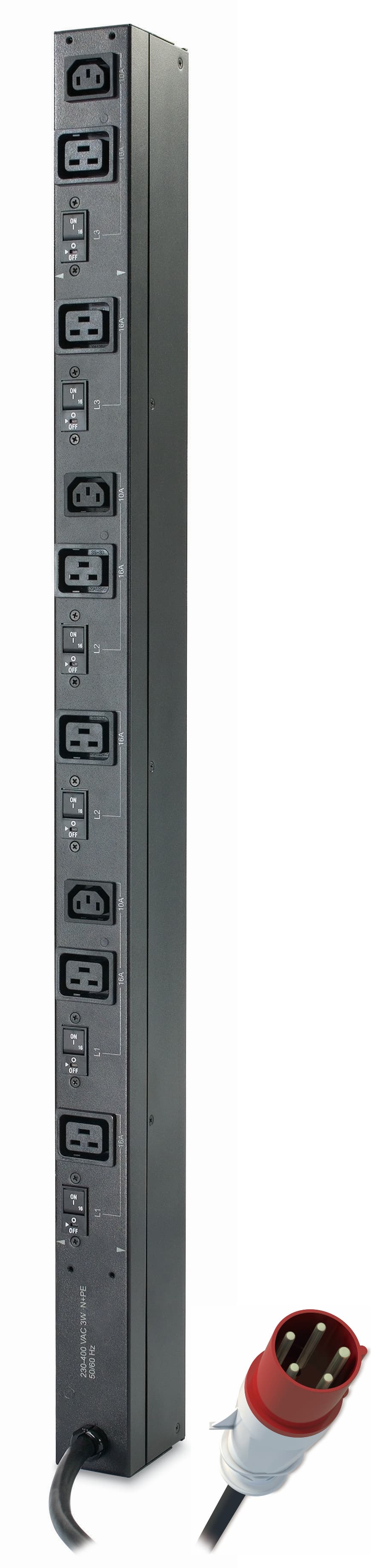 APC APC BASIC VERTICAL PDU, 400V 16A, 22KW, C19(6), C13(3), IEC-309, 2YR AP7555A