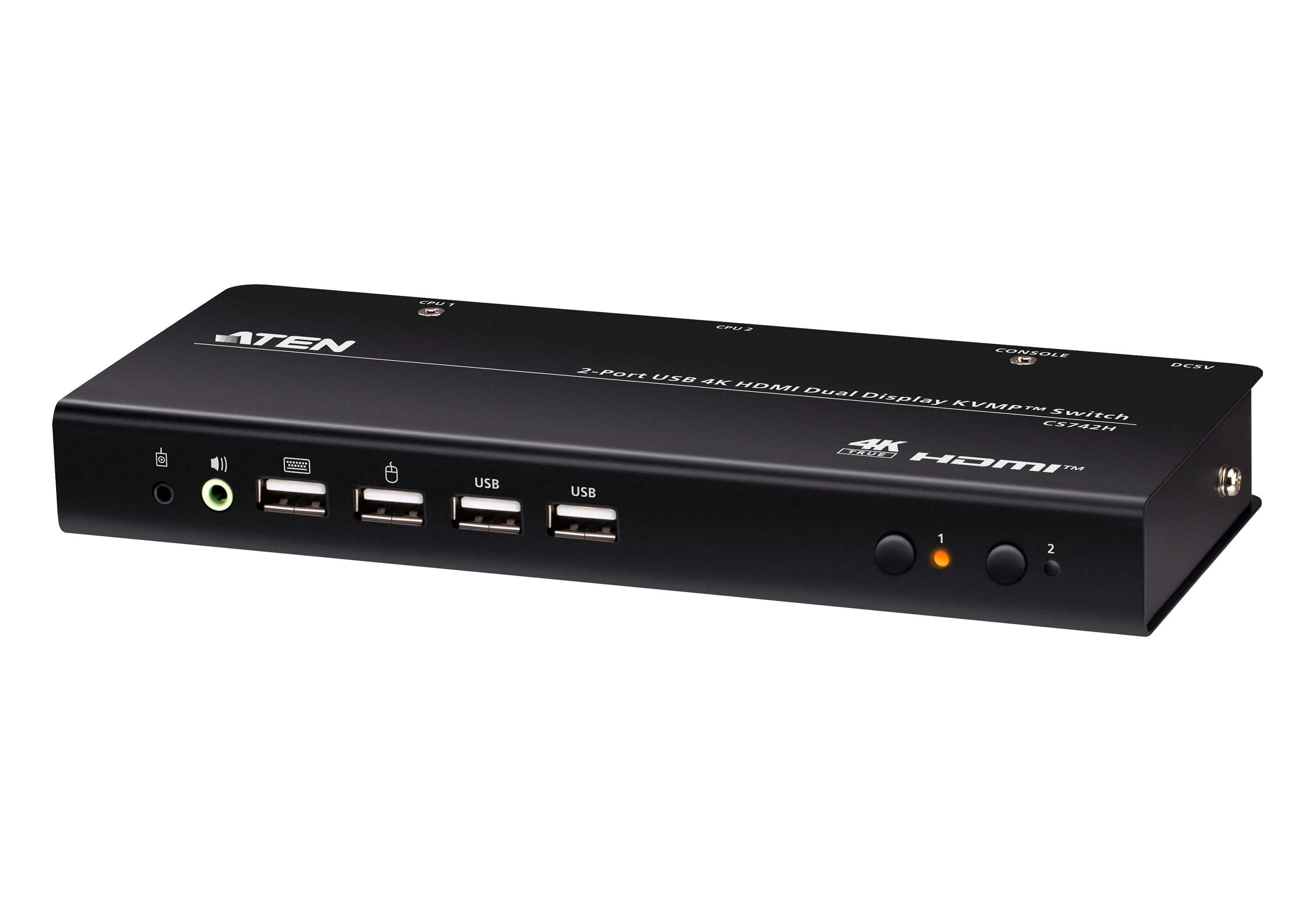 ATEN ATEN 2-PORT USB 4K HDMI DUAL-DISPLAY KVMP SWITCH (CABLES INCLUDED) CS742H-AT-U