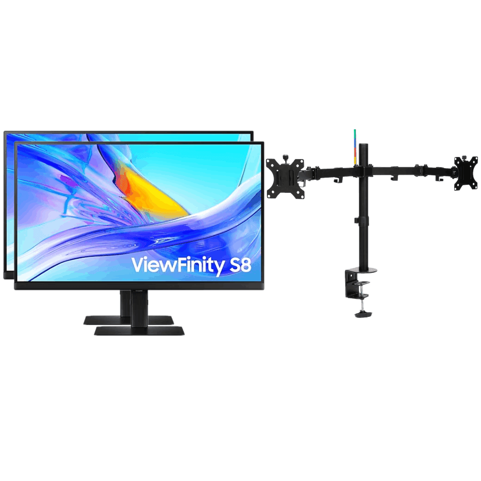 SAMSUNG 2x SAMSUNG S8 S80UD 27" (16:9) UHD IPS MONITOR, 60HZ + BONUS DUAL MONTIOR ARM LS27D802UEEXXY-ARM