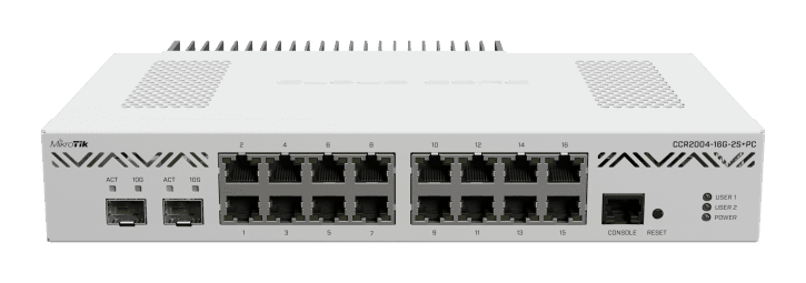 MikroTik MikroTik CCR2004-16G-2S+PC Router with 16x Gigabit Ethernet ports, 2x10G SFP+ and Passive Cooling CCR2004-16G-2S+PC