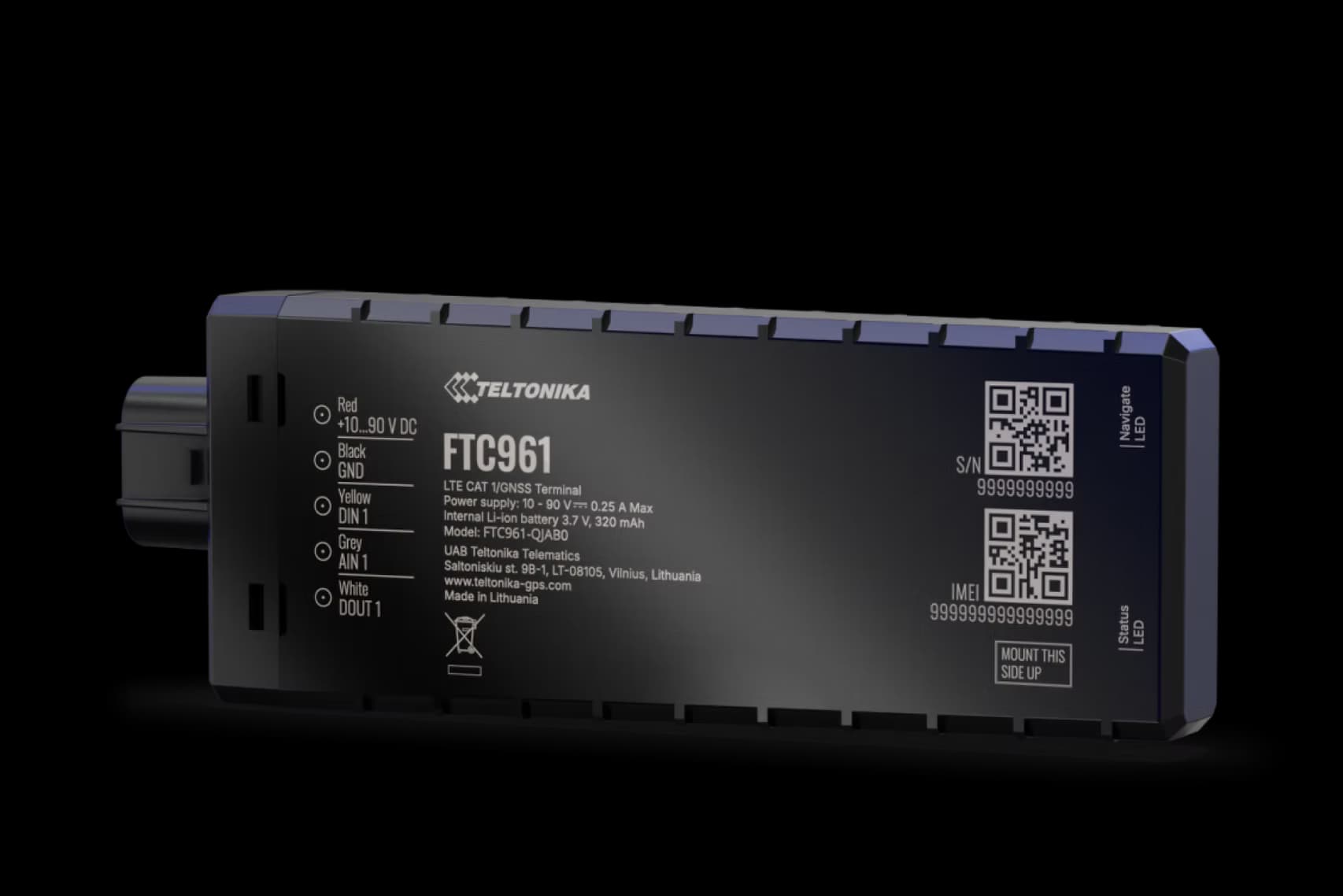 Teltonika Telematics Teltonika FTC961 high voltage 4G LTE Cat 1 vehicle GPS tracker with enhanced GNSS accuracy and IP69K resistance FTC961