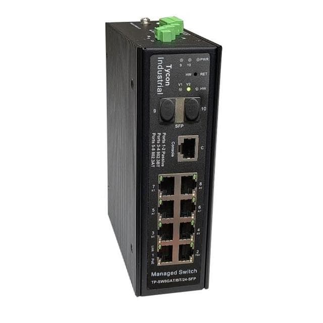 Tycon Systems Tycon Managed Gigabit 8 Port PoE Switch with 802.3bt/at/24V/SFP Ports TP-SW8GATBT24-SFP
