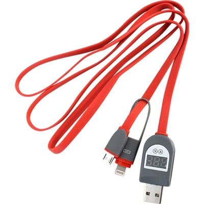 Go Wireless NZ 2in1 USB to MicroUSB or iPhone Lightning Cable with LCD USB-M-L-RED