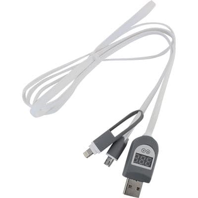 Go Wireless NZ 2 in 1 USB to MicroUSB or iPhone Lightning Cable with LCD USB-M-L-WHITE