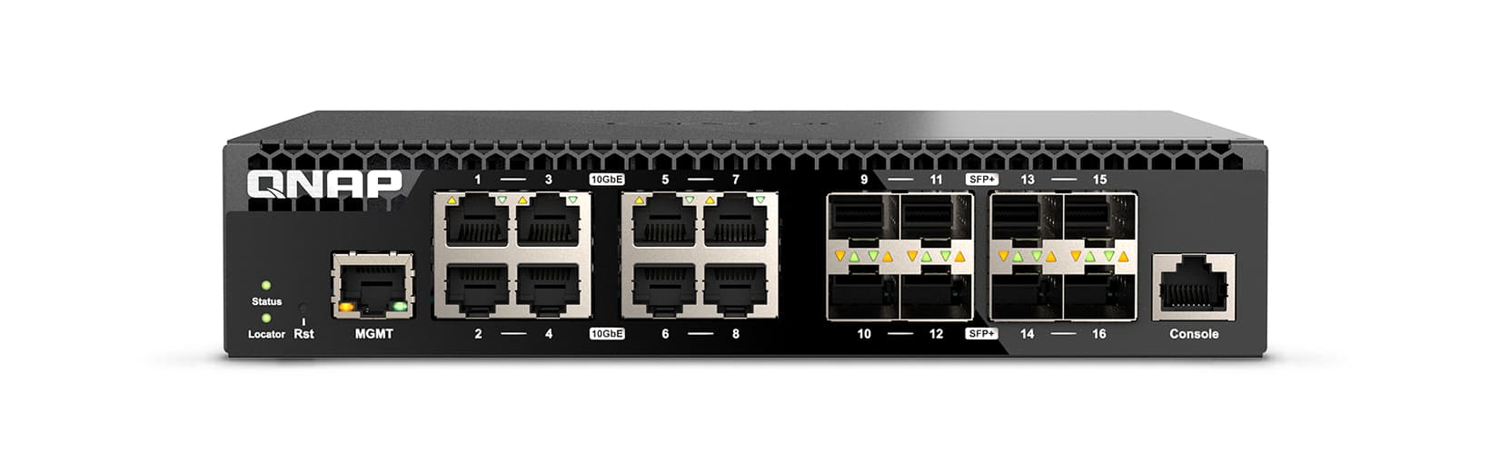 QNAP QNAP QSW-M3216R-8S8T, Management Switch, 16 port of 10GbE port speed, 8 port SFP+, 8 port  10gbE RJ45, half-rackmount design NS090