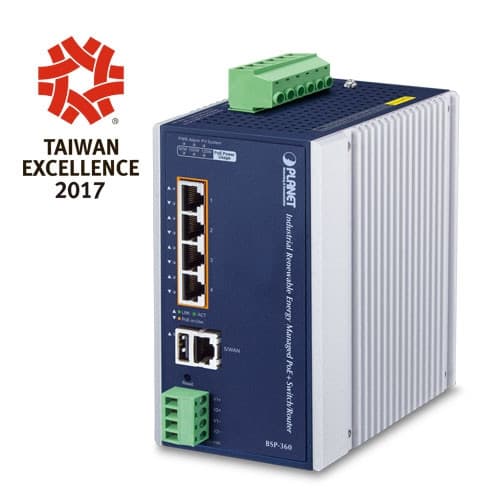 Planet Planet BSP-360 Industrial Renewable Power 5-Port Gigabit Managed Switch/Router with 4-Port 802.3at PoE+ NS132