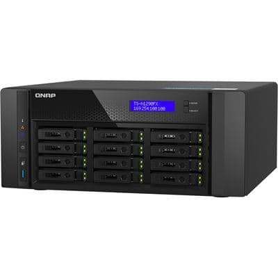 QNAP QNAP TS-h1290FX-7302P-128G 12-Bay U.2 NVMe PCIe Gen4 x4 all-flash desktop NAS, AMD EPYC 16-core 7302P up to 3.3GHz, 12 x 2.5" U.2 NVMe / SATA SSD bays, 128GB RDIMM ECC DDR4 RAM, 2 x 2.5GbE RJ45, 2 x 25GbE SFP28, iSCSI, RAID, PCIe Gen4 expansion slots TS-h1290FX-7302P-128G