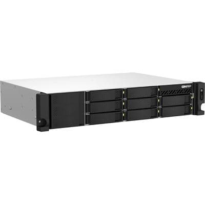 QNAP QNAP TS-873AeU-4G 8-bay short-depth rackmount NAS, AMD Ryzen V1000 series V1500B 4C/8T 2.2GHz, 4GB DDR4 SODIMM RAM (max. 64GB total, optional ECC RAM support), 2 x 2.5GbE LAN, M.2 2280 NVMe/SATA SSD( PCIe Gen3x1), optional 10GbE expansion via PCIe, 1 TS-873AeU-4G