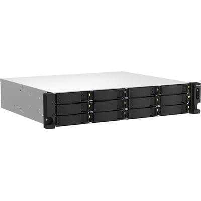 QNAP QNAP TS-1264U-RP-8G 2U 12-Bay rackmount NAS, Intel® Celeron® N5095 quad-core, 8 GB onboard not expandable, 12 x 3.5"/2.5" SATA 6Gb/s drive bays, 2 x 2.5GbE, 1 x PCIe Gen3 x2 slot, 1 x HDMI 1.4b, 2 x USB 3.2 Gen2 Type-A + 2 x USB 2.0, 2 x 300W redunda TS-1264U-RP-8G