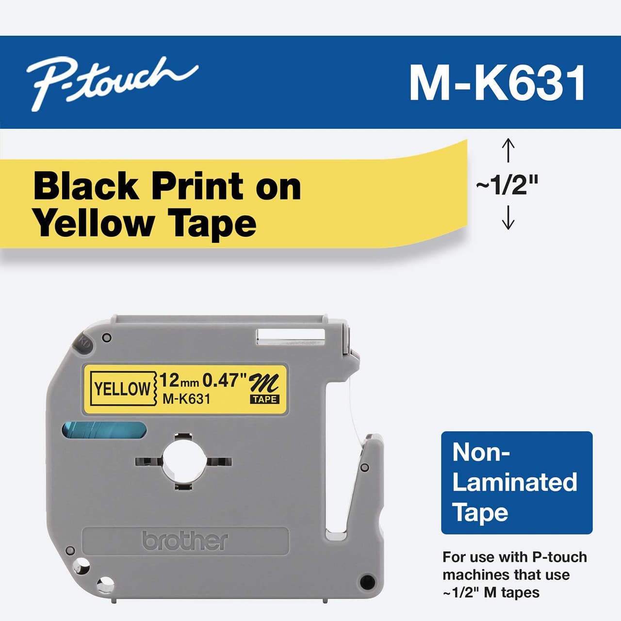 BROTHER BROTHER 12mm BLK on YLLW tape for PT65 PT85 PT10 1057161