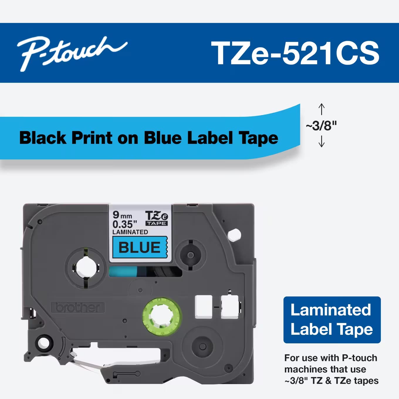 BROTHER BROTHER TZe521 9mm x 8m Standard laminated Black 1536065