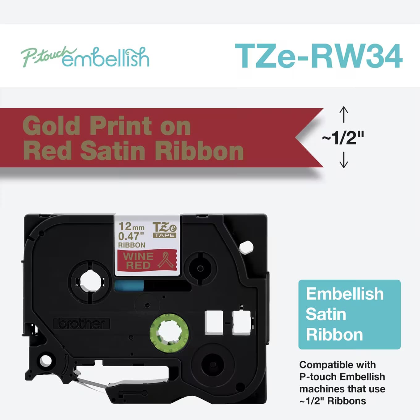 BROTHER BROTHER TZERW34 12MM GOLD ON RED RIBBON TAPE 3444383