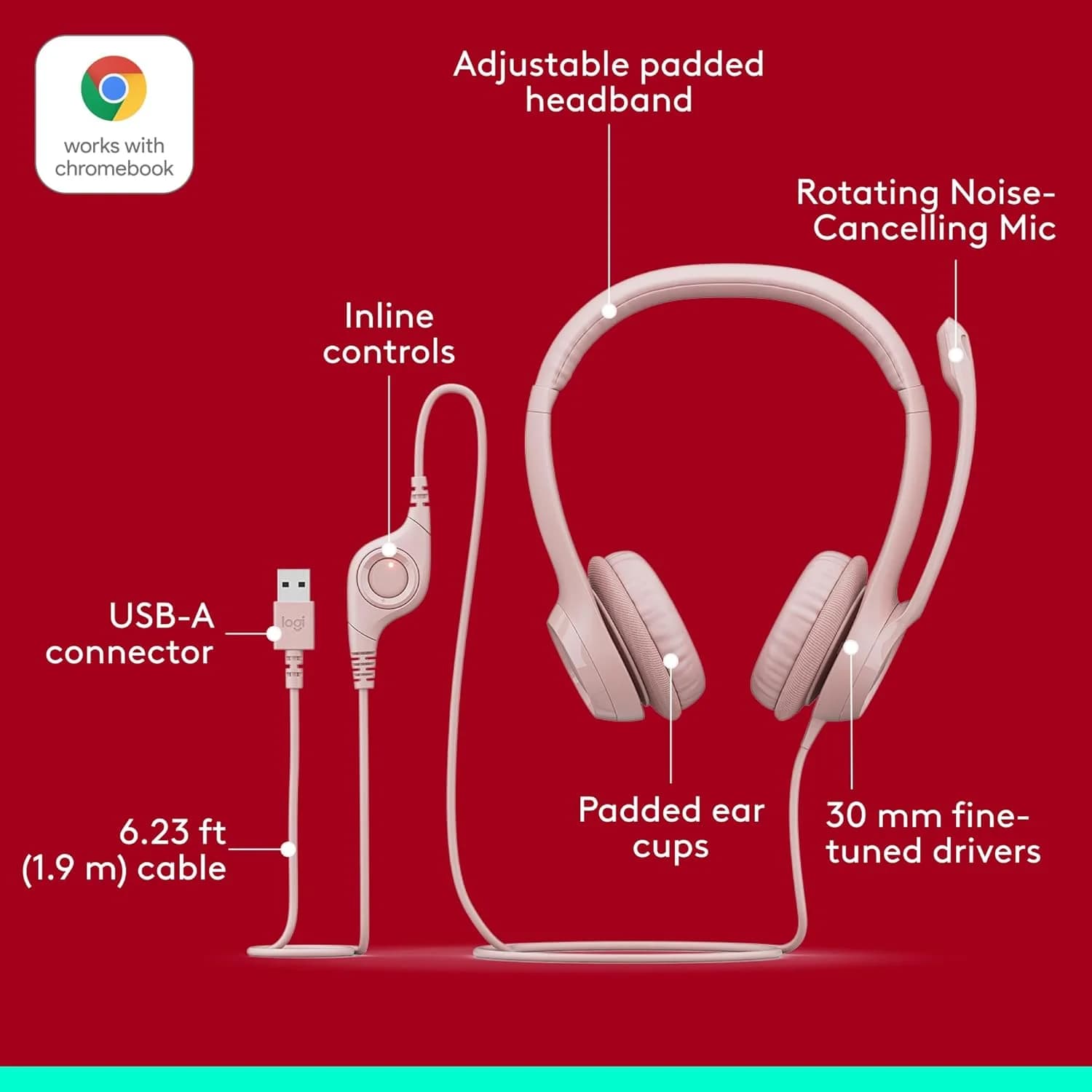LOGITECH LOGITECH H390 USB DIGITAL HEADSET - ROSE 5634389