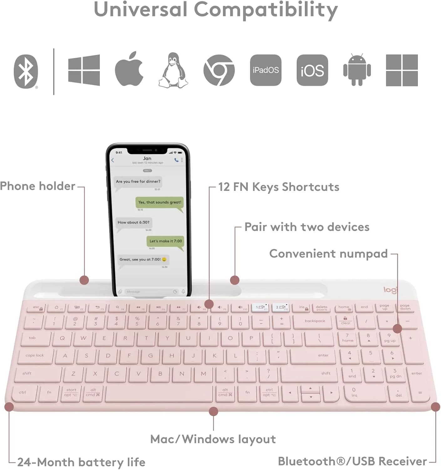 LOGITECH LOGITECH K580 SLIM WIRELESS KBOARD - ROSE 5682150