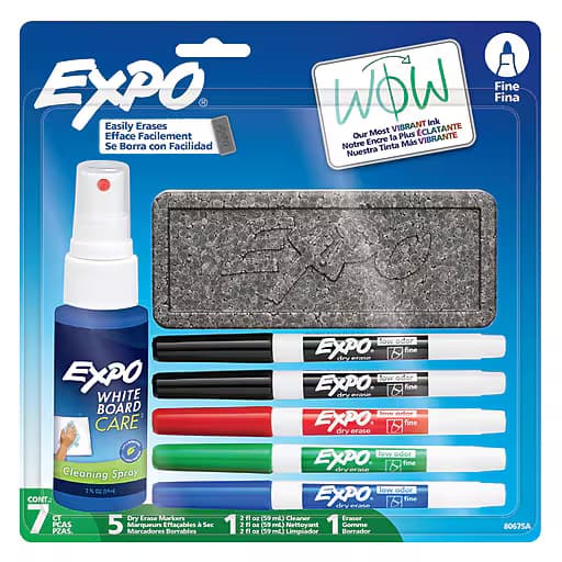 Expo EXPO Dry Erase Markers with Fine Point Tips, Cleaning Spray & Eraser 80675