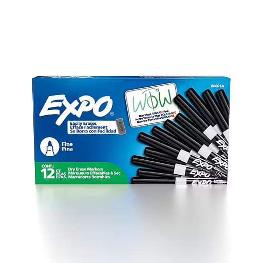 Expo EXPO Dry Erase Markers with Fine Point Tips 12-Pack. Black Colour 86001