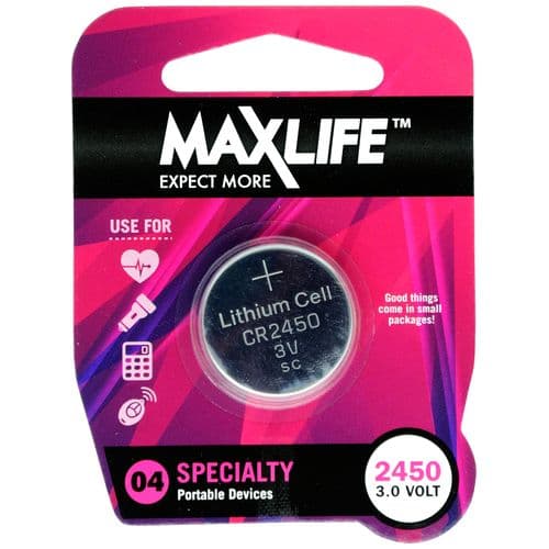 Maxlife MAXLIFE CR2450 Lithium Button Cell Battery. 1Pk. BAT2450