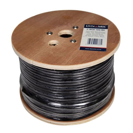 Dynamix DYNAMIX 100m Roll RG6 Shielded Cable. Black. 75ohm. 18AWG solid C-RG6-100-BK