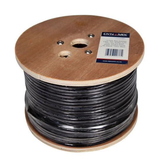 Dynamix DYNAMIX 152m Roll RG6 Shielded Cable. Black. 75ohm. 18AWG solid C-RG6-152-BK