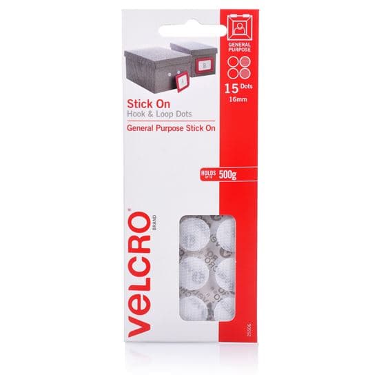 Velcro VELCRO Brand 16mm Stick On Hook & Loop Dots. Pack of 15. Designed for VEL25506