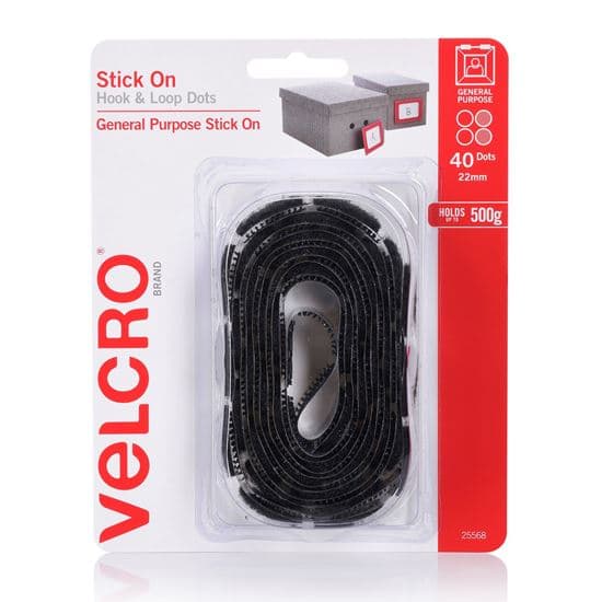 Velcro VELCRO Brand 22mm Stick On Hook & Loop Dots. Pack of 40. Designed for VEL25568