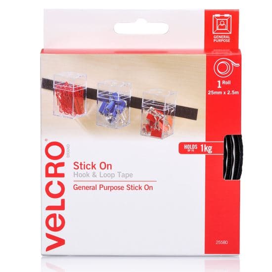 Velcro VELCRO Brand 25mm x 2.5m Stick on Hook & Loop Roll/Tape. Designed for VEL25580