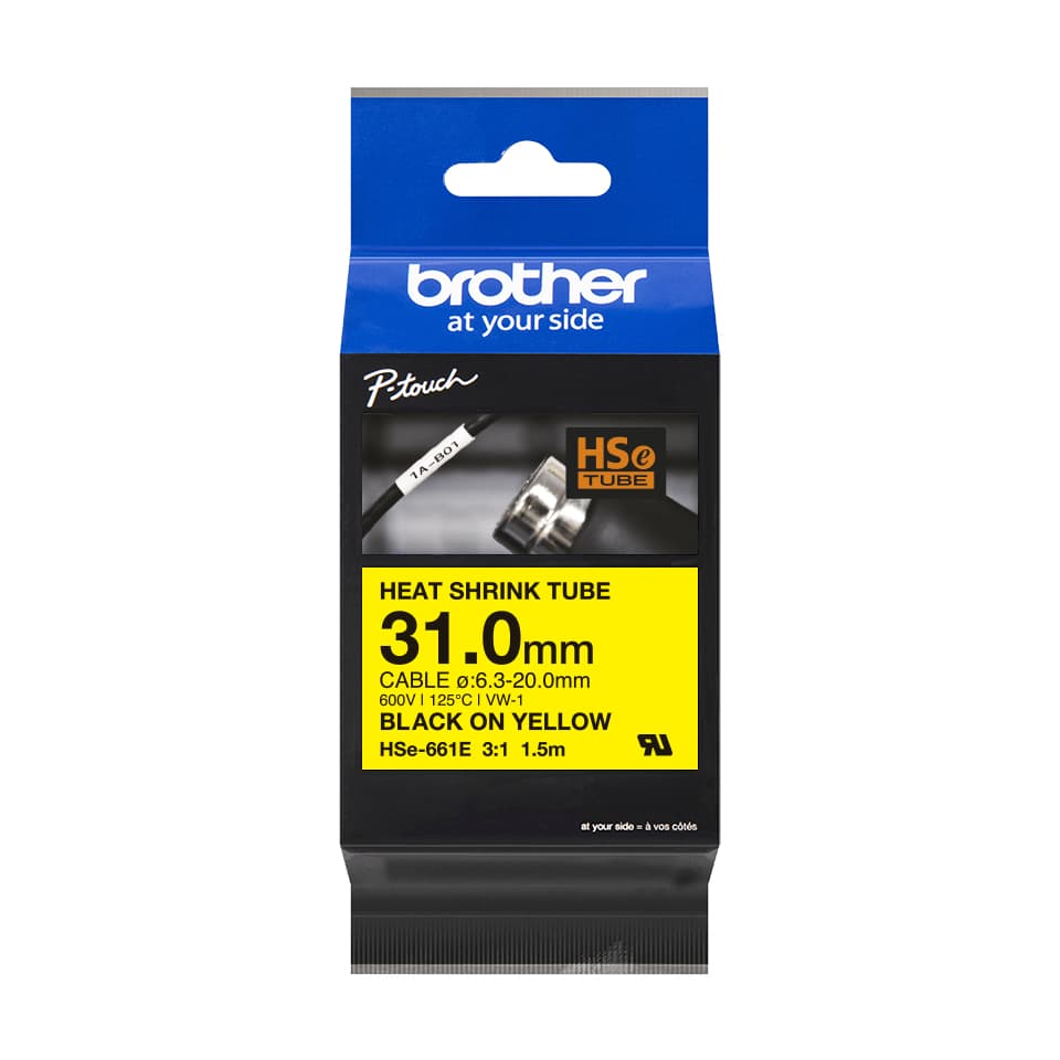 Brother Brother HSE661E 31.0mm x 1.5m Black on Yellow Heat Shrink Tape BCH532