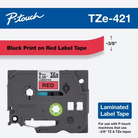 Brother Brother TZe-421 9mm x 8m Black on Red Tape TZE421