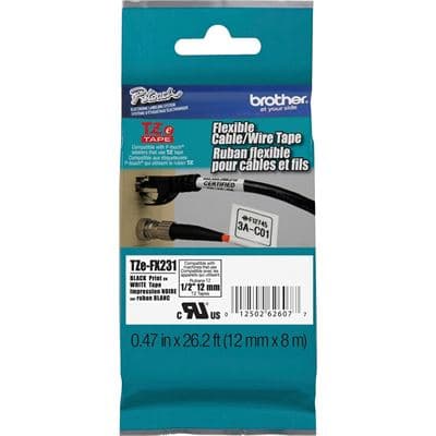 Brother Brother TZe-FX231 12mm x 8m Black on White Flexi ID Tape TZEFX231
