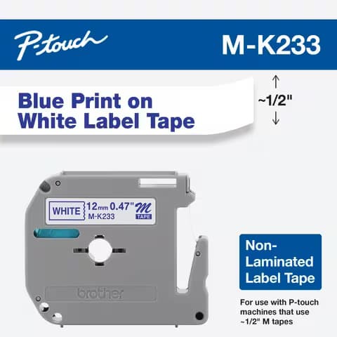 Brother Brother MK-233 12mm x 8m Blue on White M Label Tape MK233