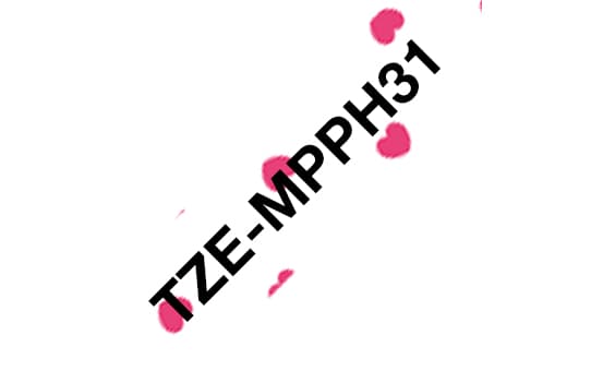 Brother Brother TZe-MPPH31 12mm x 4m Black on Pink Hearts Tape TZEMPPH31