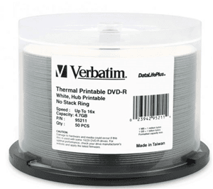 Verbatim Verbatim DVD-R 4.7GB 16x Wht Wide Thermal Printable 50 Pack on Spindle MV265
