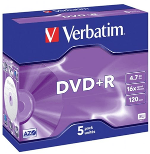 Verbatim Verbatim DVD+R 4.7GB 16x 5 Pack with Jewel Cases MV300