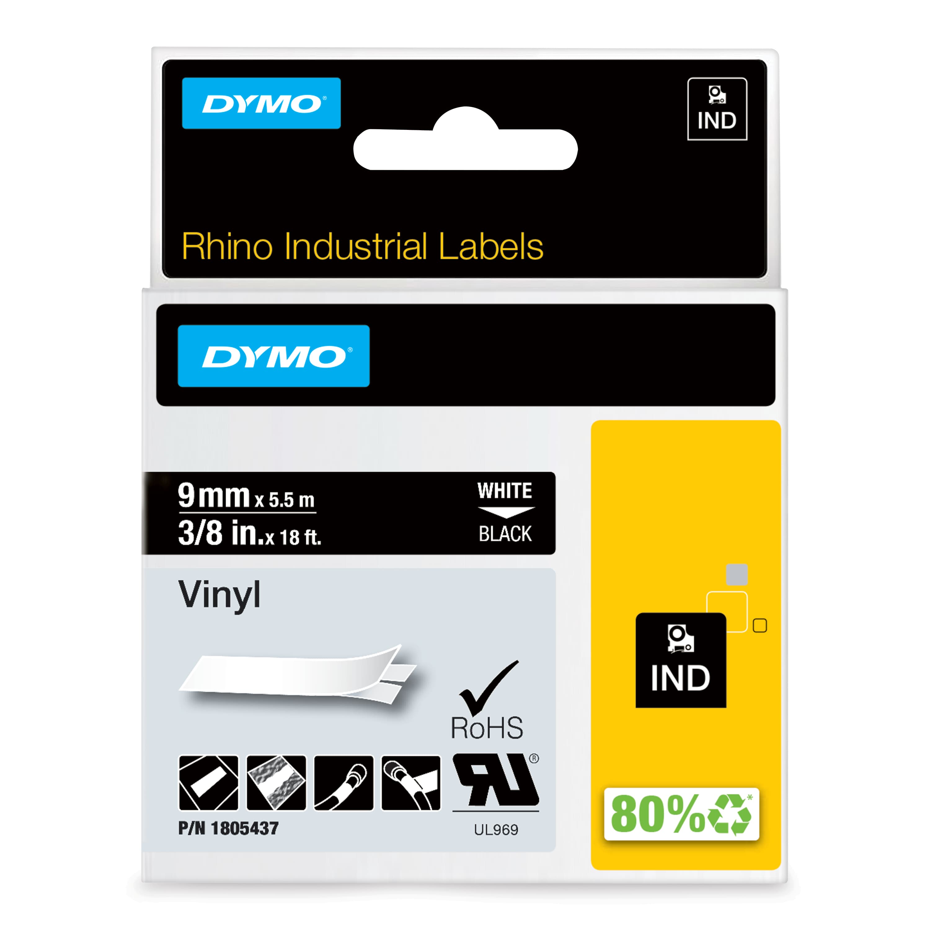Dymo Dymo Rhino Vinyl 9mm Tape Blk DY1805437