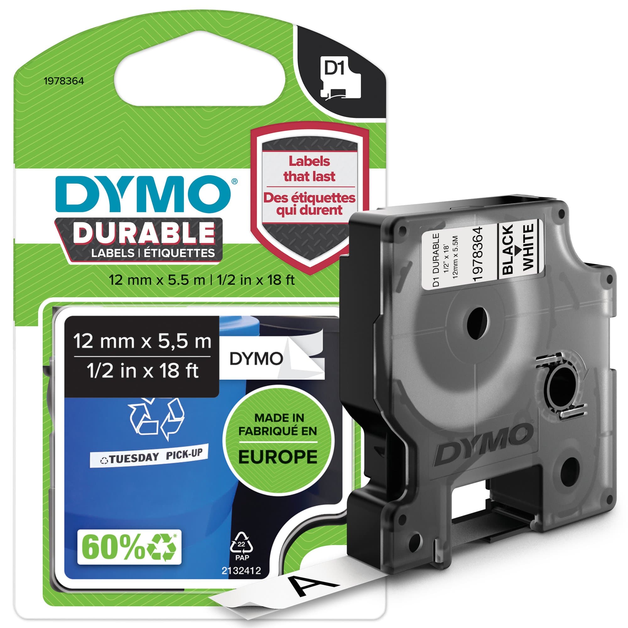 Dymo Dymo D1 Blk on Wht 12mm x 5.5m DY1978364
