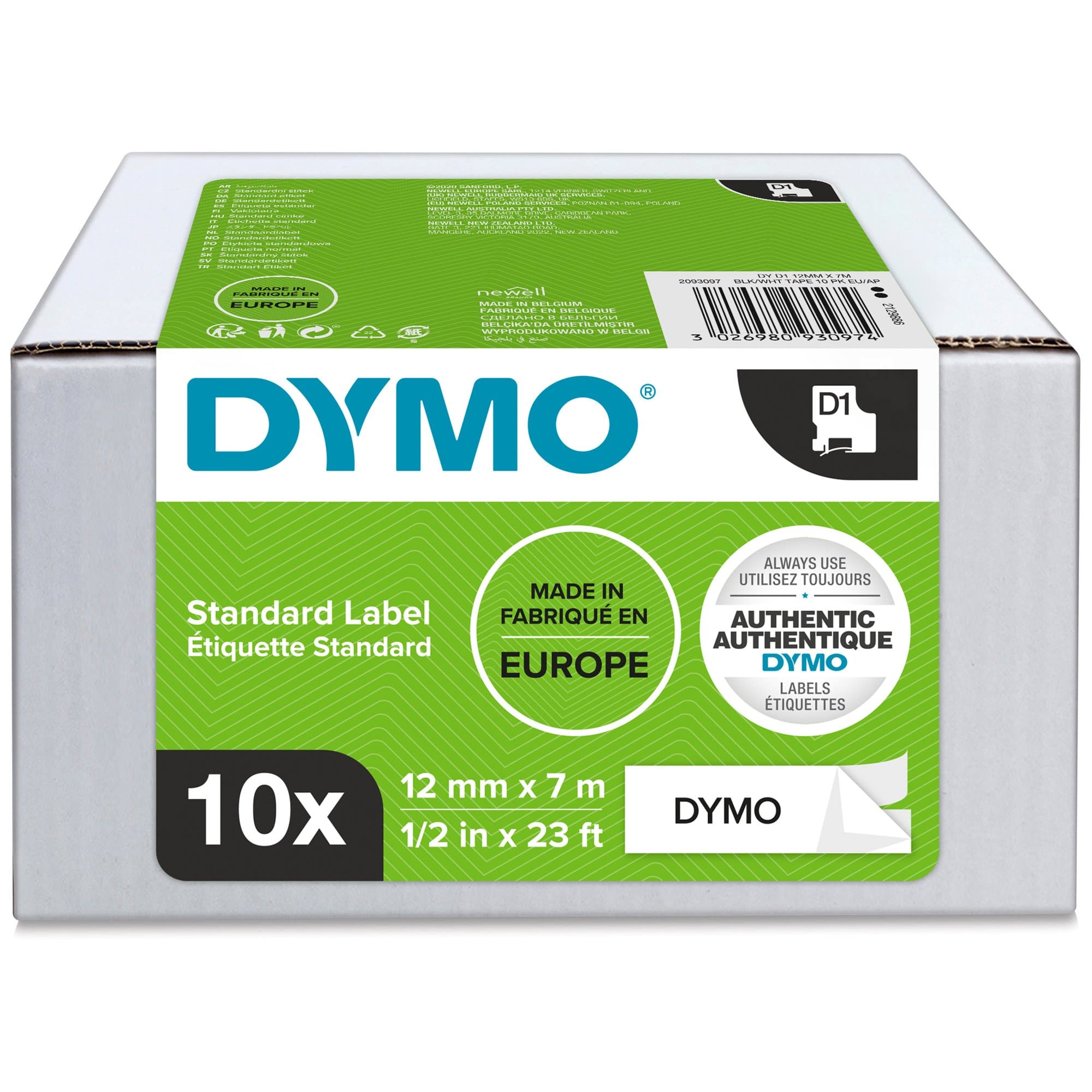 Dymo Dymo D1 Bk/Whi 12Mmx7M Pk10 DY2093097