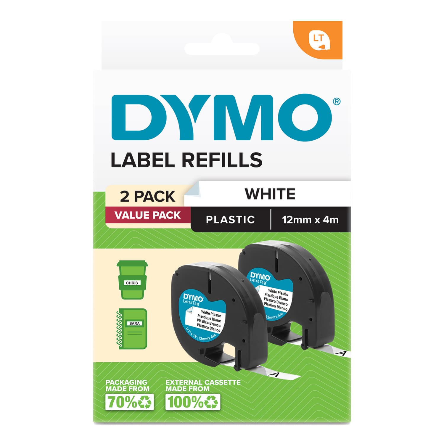 Dymo Dymo LetraTag PlasTape Wht Pk2 DY2191235