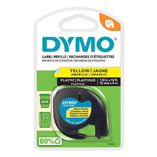 Dymo Dymo LT Plastic 12mm x 4m Yell DY91332