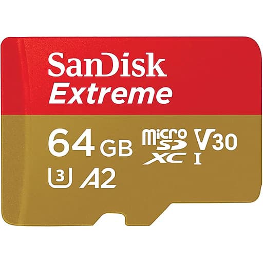 SanDisk Sandisk Extreme Microsdxc Sqxah 64GB V30 U3 C10 A2 Uhs-I 170MB/S R 80MB/S W 4X6 Sd Adaptor Lifetime Limited SDSQXAH-064G-GN6MA