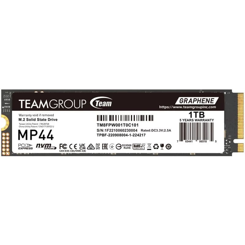 Team Team MP44 1TB M.2-2280 Pci-E GEN4X4 SSD R/W 7200 / 6200 MB/S TM8FPW001T0C101