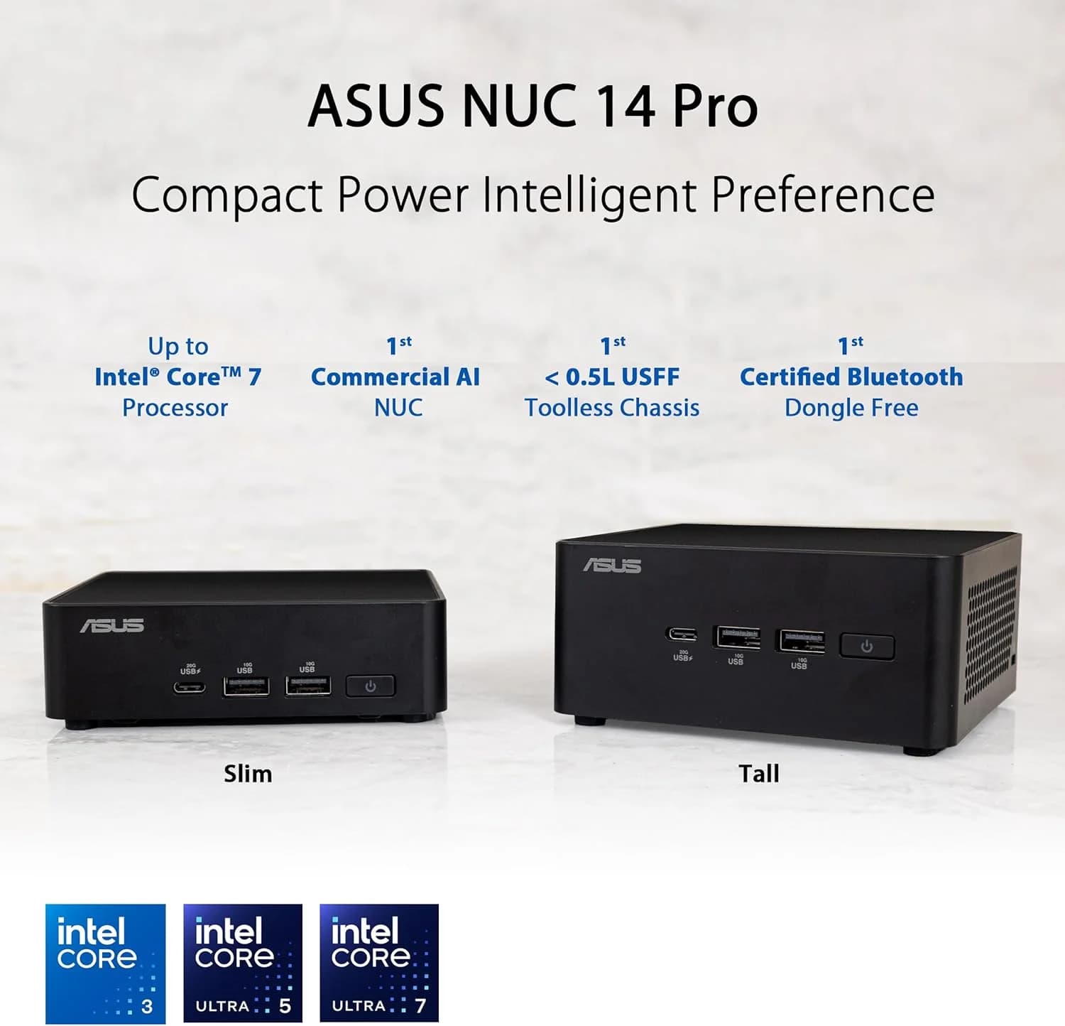 Asus ASUS NUC 14 Pro Slim Barebones Kit Intel Core Ultra 5 125H 28W 2 X SODIMM DDR5 5600 Slot 1 X M.2 Slot WIFI 6E Bluetooth 3YR Wty 90AR0062-M00060