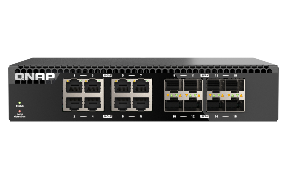 QNAP QSW-3216R-8S8T 16-Port 10GigE Half-width Rackmount Switch (8x 10GbE SFP+ 8x 10GbE RJ45) QNAP — view 2