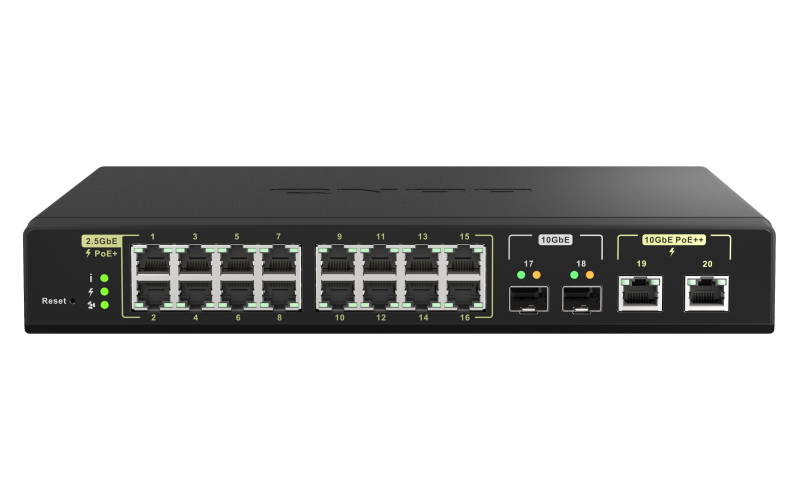 QNAP QSW-M2116P-2T2S 16-port Managed PoE Switch 2x 10GbE SFP+ 2x 10GbE RJ45 90W PoE++ QNAP — view 2