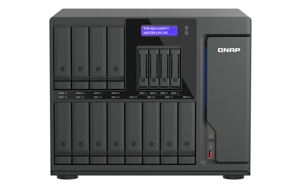 QNAP TVS-AIH1688ATX-U7-32G 16-Bay QuTS hero NAS (12 x 3.5in SATA + 4 x U.2 NVMe slots) Intel Core Ultra7 265 20cores 32G DDR5 ECC RAM QNAP — view 2