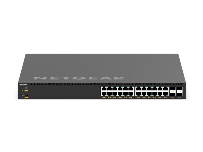 NETGEAR XSM4328CV-100AJS AV Line 28-Port 10GigE PoE+ / 25G SFP28 Managed Switch 24x 10GigE PoE+ 4x 25G SFP28 Ports NETGEAR — view 2