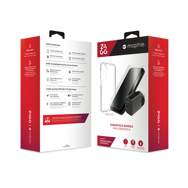 ZAGG Essential Bundle for Samsung Galaxy A36 5G (Clear Case, Glass+, 25W1C) ZAGG — view 2