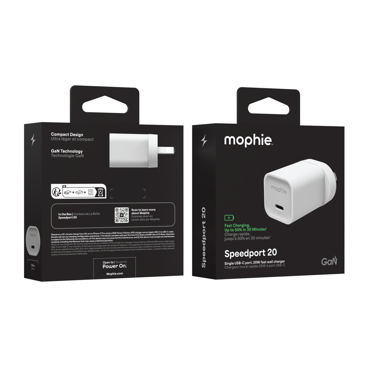 ZAGG mophie Speedport USB-C GaN Wall Charger, 20W Power Delivery, 1C, White ZAGG — view 2