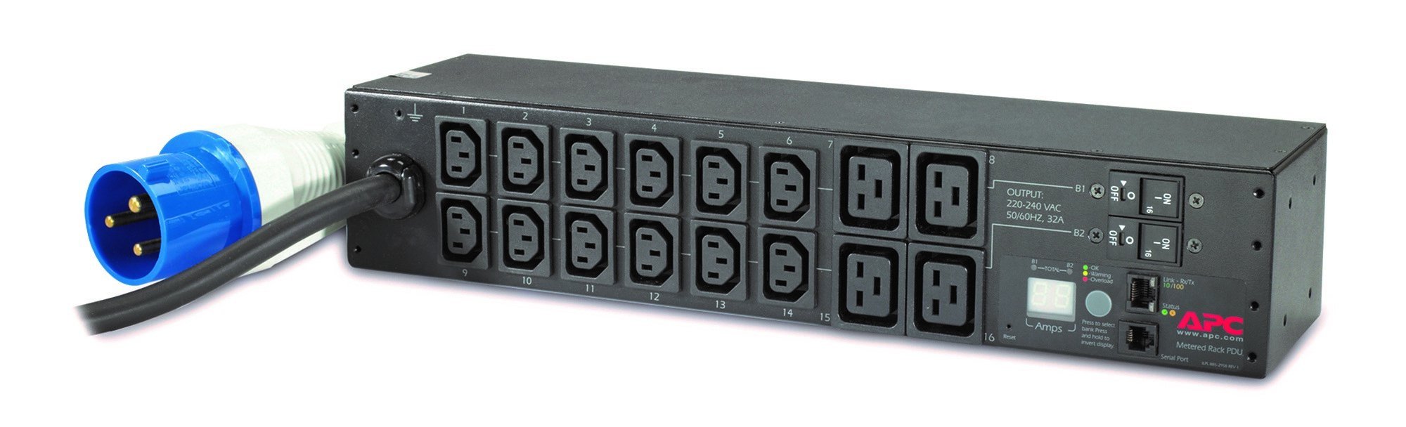 APC METERED 2U RACK PDU, 230V, 32A, C13(12), C19(4), IEC-309, 2YR APC — view 2